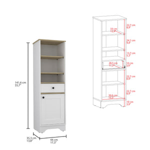 English Elm St. Clair Linen Cabinet Multicolor - Engineered Wood, 3 Open Shelves, Drawer & 2 Interior Shelves, Compact Storage Solution B200P188852