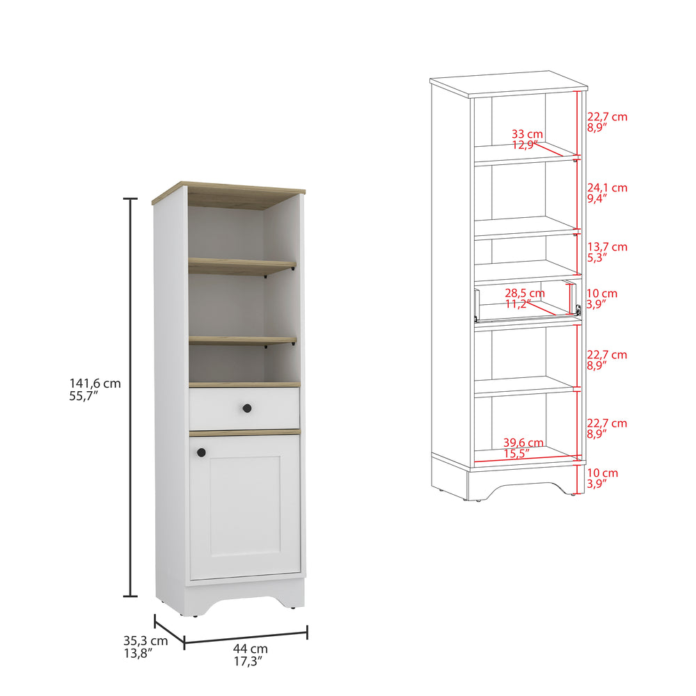 English Elm St. Clair Linen Cabinet Multicolor Engineered Wood with Drawer, Three Open Shelves & Two Internal Shelves - Space-Saving Bathroom Storage B070P188852