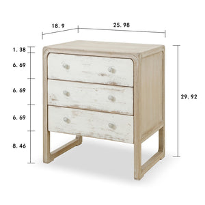 Lilys Reclaimed Wood Peking Side Table With 3 Drawers Antique Off White 9084-W