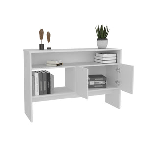 English Elm Bellagio Narrow 2-Tier Console Table with Double-Door Cabinet, Engineered Wood, Compact Chic Storage White 48.9 L x 18.9 W x 4.8 H B200P235871