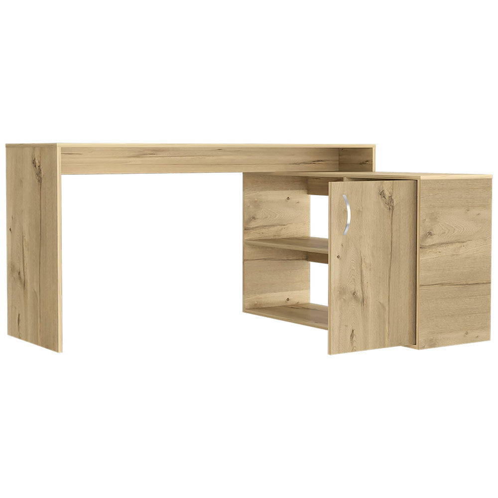 English Elm Dallas L-Shaped Home Office Desk Light Oak – Corner-Friendly 59.6"W Extended Workstation with Storage B128S00162