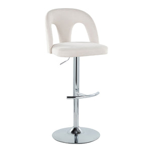 English Elm Adjustable Swivel Barstools Set of 2 White Fabric Padded Seats Chrome Base B202S01953