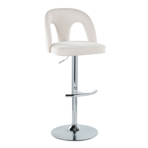 English Elm Adjustable Swivel Barstools Set of 2 White Fabric Padded Seats Chrome Base B202S01953