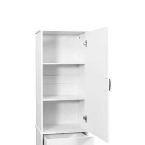 English Elm Laundry Cabinet with Drawer & Removable Laundry Bag Organizer, White MDF Particleboard, Slim 39.4" x 20.7" x 8.7" W331P235403