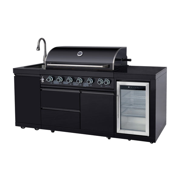 English Elm Outdoor Kitchen Island 6 Burner Propane Grill with Sink Fridge Granite Top W5007S00009