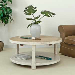 Lilys Amalfi Two Tones Round Coffee Table With Shelf Antique White 9085-W