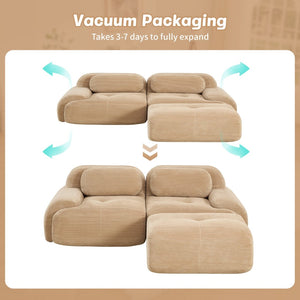 English Elm 82'' Modular L-shaped Sectional Sofa Corduroy Upholstery Curved Arms for Living Rooms Camel W714S01237