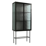 English Elm Retro Style Fluted Glass High Cabinet Storage Dual Doors Three Detachable Wide Shelves Enclosed Dust-Free Storage For Living Room Bathroom Dining Room Kitchen Room Entryway,Black (=Old Sku:W68743734)