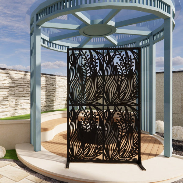 English Elm Metal Bird Cutout Privacy Screen Freestanding Powder Coated Steel Patio Room Divider Black W1586P282276