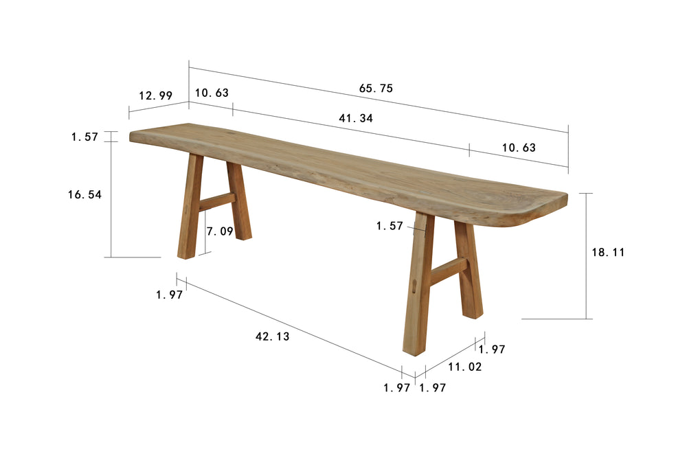 Lilys 65" Live Edge Walnut Wood Bench Natural(Size And Color Vary) 9086-NA