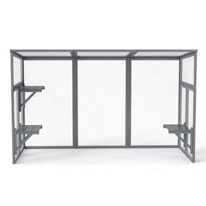 English Elm Outdoor Cedar Cat Enclosure with Polycarbonate Roof Three Platforms and Galvanized Mesh Run W2181P356206
