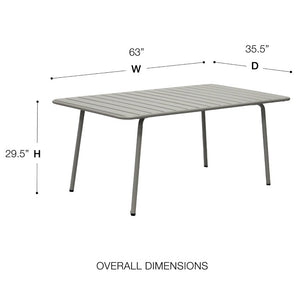 EuroStyle Rosco Outdoor Steel Dining Table Powder Coated Contract Grade Patio Seat Six Oyster Gray 90863-OYSGRY