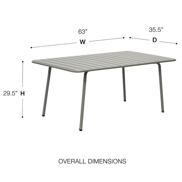 EuroStyle Rosco Outdoor Steel Dining Table Powder Coated Contract Grade Patio Seat Six Oyster Gray 90863-OYSGRY