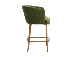 Sunpan CORNELLA Counter Stool - Elegant Meg Olive Upholstery with Diamond Stitching & Antique Brass Frame 109863