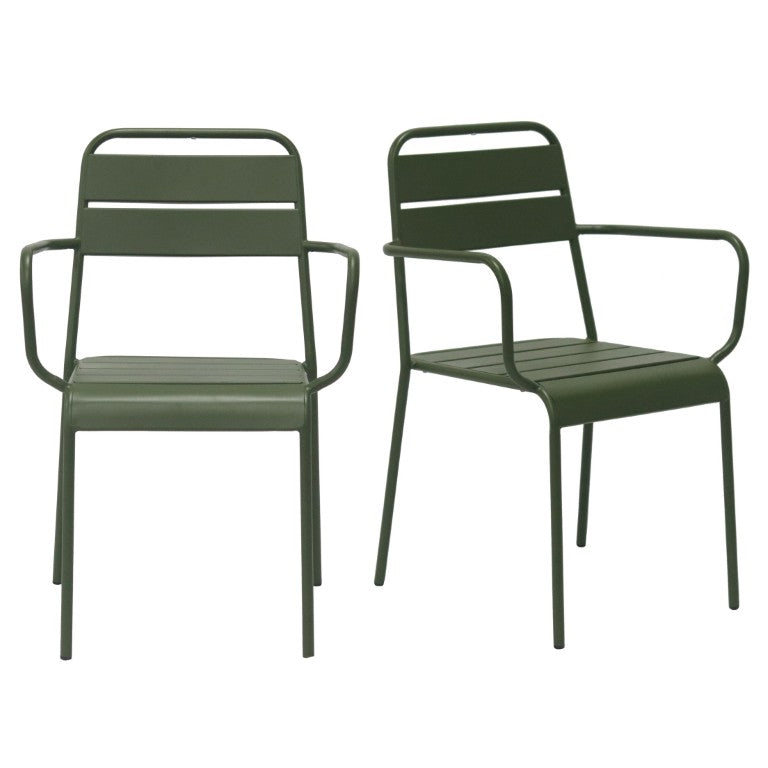 EuroStyle Rosco Stackable Steel Outdoor Armchair Set Powder Coated for Patio Dining Dark Green 90865-DKGRN
