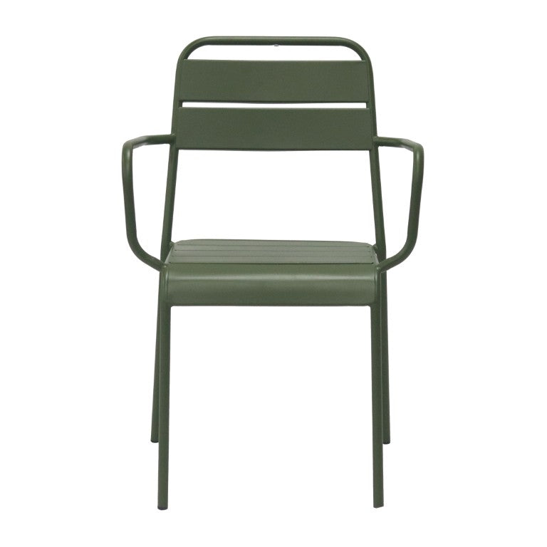EuroStyle Rosco Stackable Steel Outdoor Armchair Set Powder Coated for Patio Dining Dark Green 90865-DKGRN
