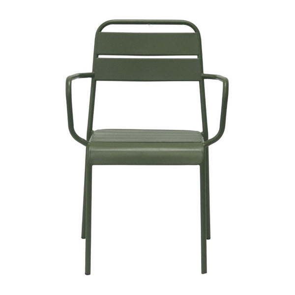 EuroStyle Rosco Stackable Steel Outdoor Armchair Set Powder Coated for Patio Dining Dark Green 90865-DKGRN