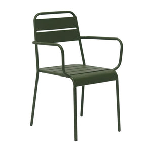 EuroStyle Rosco Stackable Steel Outdoor Armchair Set Powder Coated for Patio Dining Dark Green 90865-DKGRN