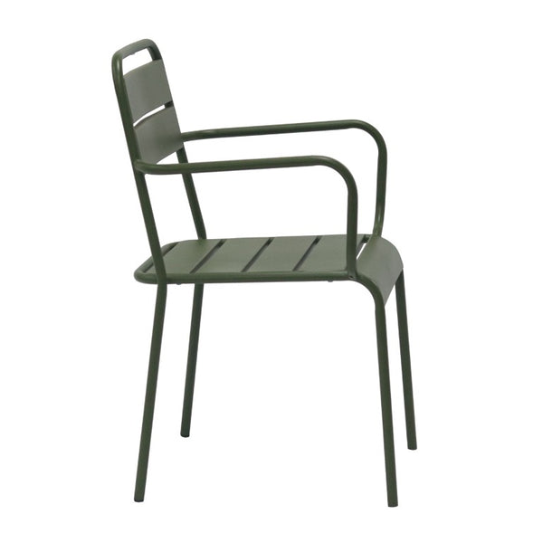 EuroStyle Rosco Stackable Steel Outdoor Armchair Set Powder Coated for Patio Dining Dark Green 90865-DKGRN