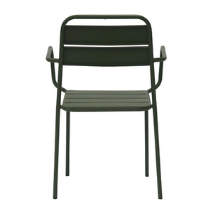 EuroStyle Rosco Stackable Steel Outdoor Armchair Set Powder Coated for Patio Dining Dark Green 90865-DKGRN