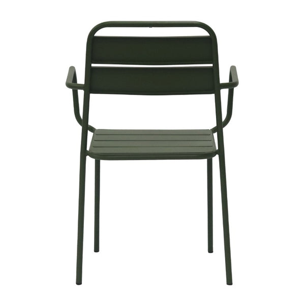 EuroStyle Rosco Stackable Steel Outdoor Armchair Set Powder Coated for Patio Dining Dark Green 90865-DKGRN
