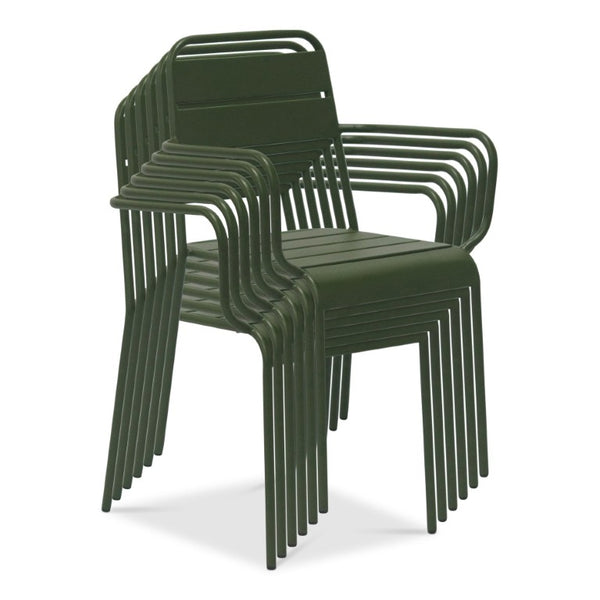 EuroStyle Rosco Stackable Steel Outdoor Armchair Set Powder Coated for Patio Dining Dark Green 90865-DKGRN