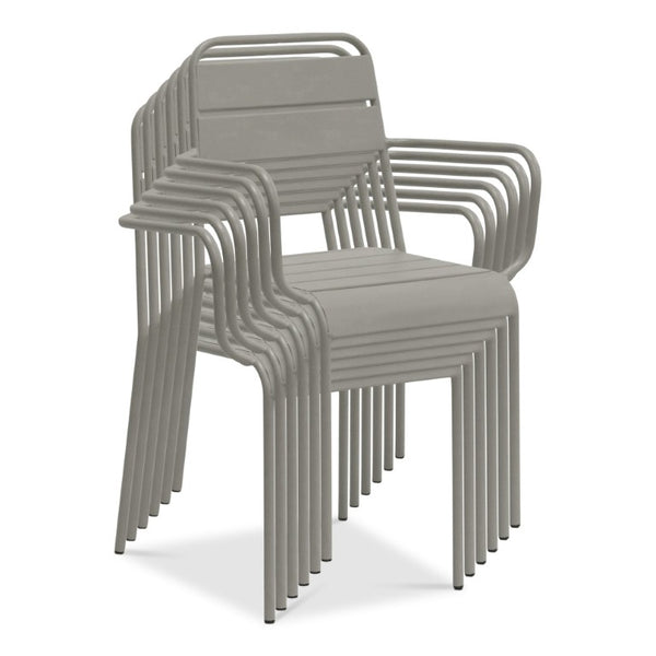 EuroStyle Rosco Stackable Steel Outdoor Armchair Set Powder Coated for Patio Dining Oyster Gray 90865-OYSGRY