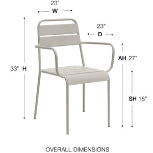 EuroStyle Rosco Stackable Steel Outdoor Armchair Set Powder Coated for Patio Dining Oyster Gray 90865-OYSGRY
