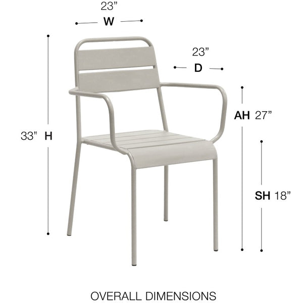 EuroStyle Rosco Stackable Steel Outdoor Armchair Set Powder Coated for Patio Dining Oyster Gray 90865-OYSGRY