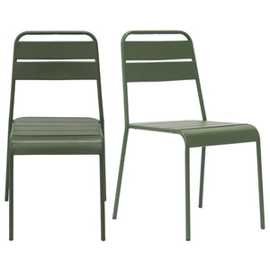 EuroStyle Rosco Stackable Steel Outdoor Side Chairs Powder Coated Weather Resistant Patio Set Dark Green 90867-DKGRN