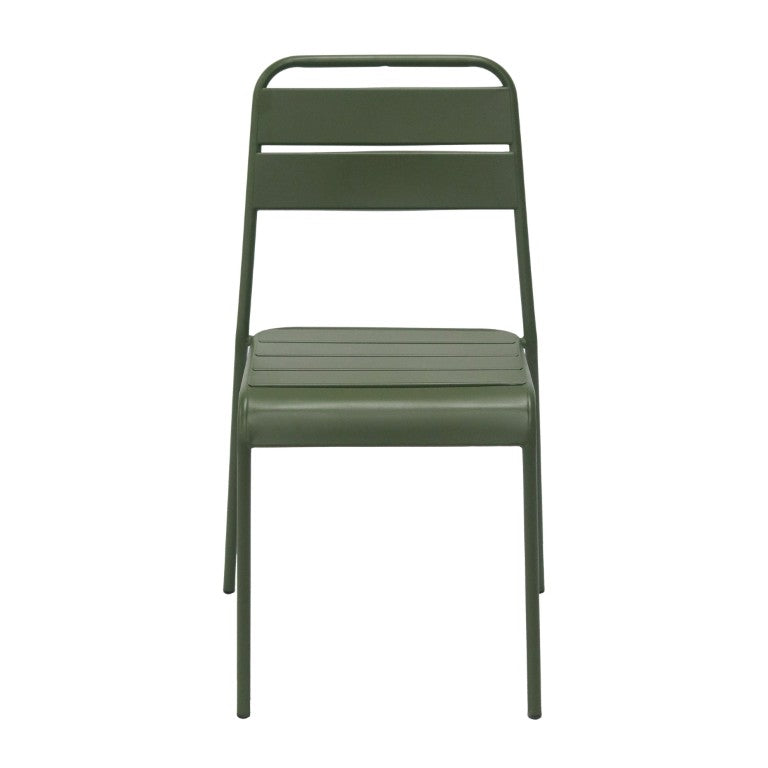 EuroStyle Rosco Stackable Steel Outdoor Side Chairs Powder Coated Weather Resistant Patio Set Dark Green 90867-DKGRN