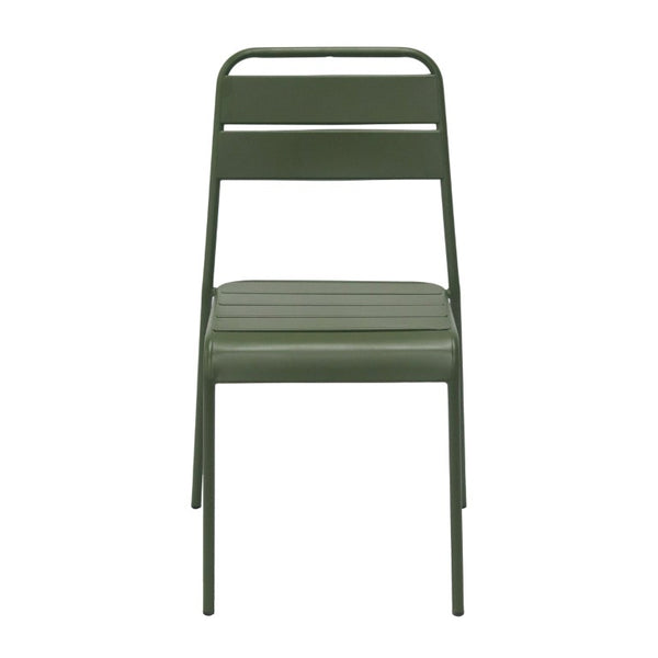EuroStyle Rosco Stackable Steel Outdoor Side Chairs Powder Coated Weather Resistant Patio Set Dark Green 90867-DKGRN