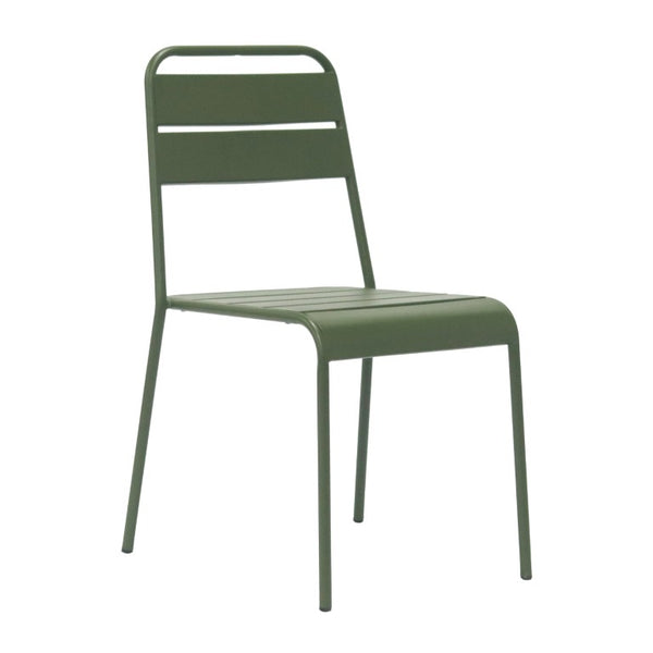 EuroStyle Rosco Stackable Steel Outdoor Side Chairs Powder Coated Weather Resistant Patio Set Dark Green 90867-DKGRN