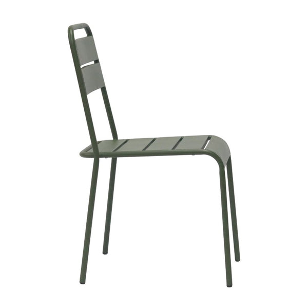 EuroStyle Rosco Stackable Steel Outdoor Side Chairs Powder Coated Weather Resistant Patio Set Dark Green 90867-DKGRN