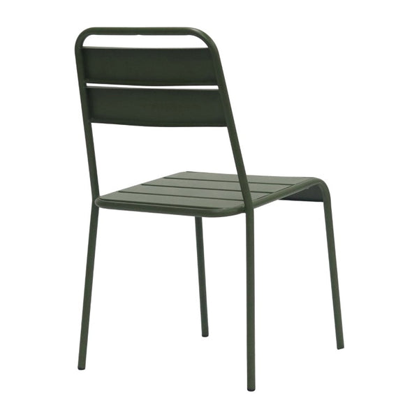 EuroStyle Rosco Stackable Steel Outdoor Side Chairs Powder Coated Weather Resistant Patio Set Dark Green 90867-DKGRN