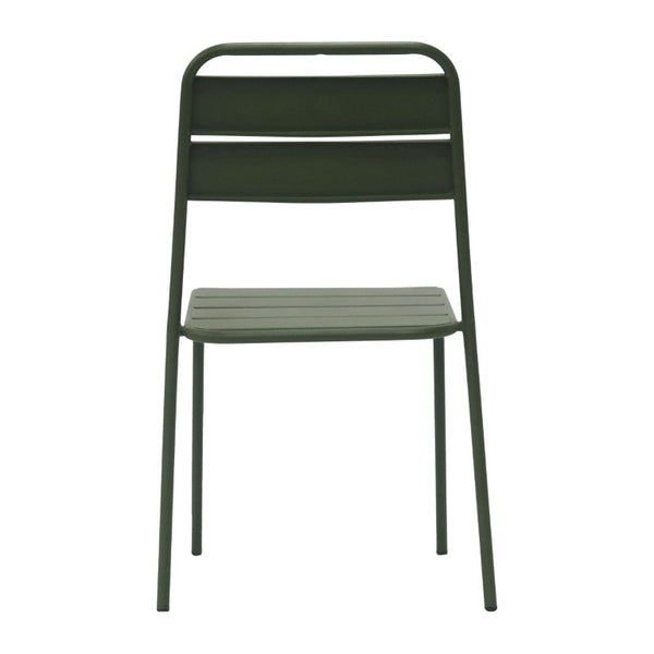 EuroStyle Rosco Stackable Steel Outdoor Side Chairs Powder Coated Weather Resistant Patio Set Dark Green 90867-DKGRN