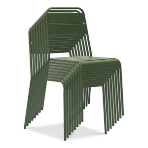 EuroStyle Rosco Stackable Steel Outdoor Side Chairs Powder Coated Weather Resistant Patio Set Dark Green 90867-DKGRN