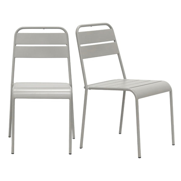 EuroStyle Rosco Stackable Steel Outdoor Side Chairs Powder Coated Weather Resistant Patio Set Oyster Gray 90867-OYSGRY