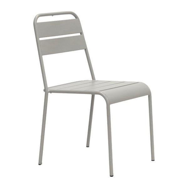 EuroStyle Rosco Stackable Steel Outdoor Side Chairs Powder Coated Weather Resistant Patio Set Oyster Gray 90867-OYSGRY