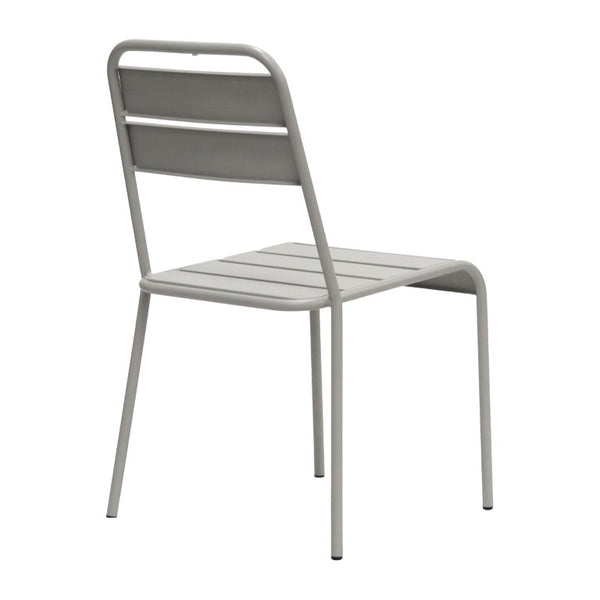 EuroStyle Rosco Stackable Steel Outdoor Side Chairs Powder Coated Weather Resistant Patio Set Oyster Gray 90867-OYSGRY