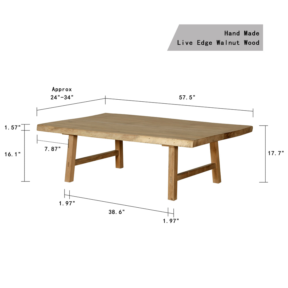 Lilys 60" Live Edge Walnut Wood Coffee Table Natural(Size And Color Vary) 9087