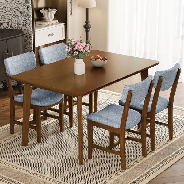 English Elm Rustic Minimalist Rubberwood Dining Table with Tapered Legs for Small Apartment Spaces Walnut N752P368503D