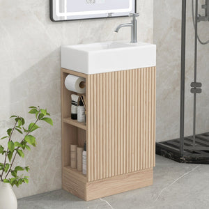 English Elm 18.6" Bathroom Vanity with Sink and Ceramic Top, MDF Cabinet with Door, TP Holder & Shelf Natural N725P212181N