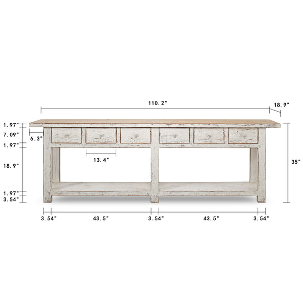 Lilys Amalfi Two Tones Console Table With 6 Drawers 110X19X35H Make To Order Eta 3-6 Month 9088-XL