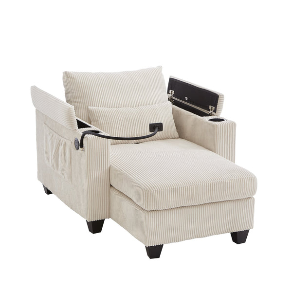 English Elm Convertible Chaise Lounge Sofa Bed With Usb Ports, Cup Holders & Storage For Stylish Comfort N719S002021A