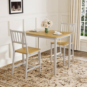 English Elm Dining Table Set 3 Piece Industrial Steel Frame with Melamine Top for Kitchen Nook White+Natural W1162P424923