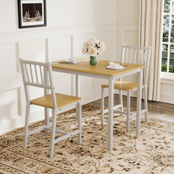 English Elm Dining Table Set 3 Piece Industrial Steel Frame with Melamine Top for Kitchen Nook White+Natural W1162P424923