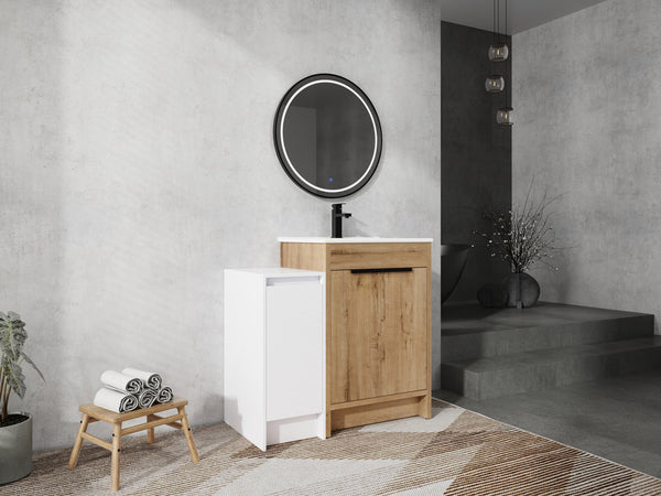 English Elm 36 Inch Freestanding Bathroom Vanity With Ceramic Sink, Soft-Close Doors & Ample Storage Space W999S00307