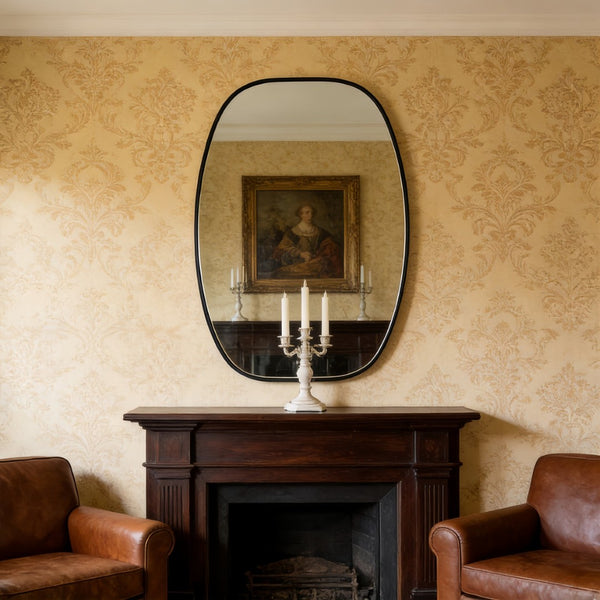 English Elm 24x36 Matte Metal Framed Oval Wall Mirror with Hd Glass for Bath or Entryway Black W2203P474694