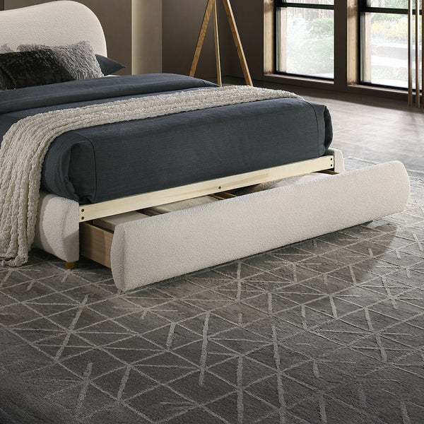 English Elm White Glam Queen Bed with High-Gloss Finish and LED Headboard, Engineered Wood Modern Design White 32 L x 21 W x 15 H B2741S00720
